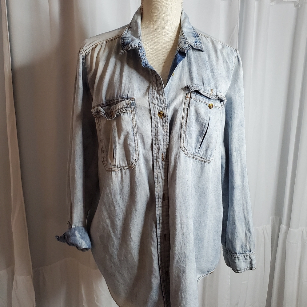 Womens denim long sleeve button down shirt